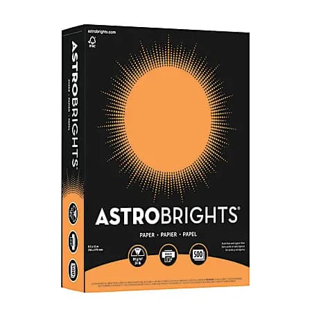 Astrobrights® Color Multi-Use Printer & Copy Paper, 1 Ream, Cosmic Orange, Letter (8.5" x 11"), 500 Sheets Per Ream, 24 Lb, 94 Brightness [color Cosmic Orange, sheet size Letter (8