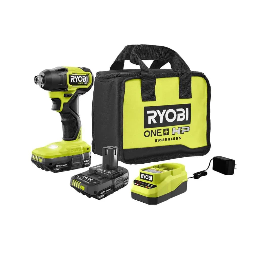 RYOBI 18V ONE+ HP Compact Brushless 1/4" Hex Impact Driver Kit [Fuel Gauge Integrated LEDs, Capacity 1.5Ah, Voltage 18V]