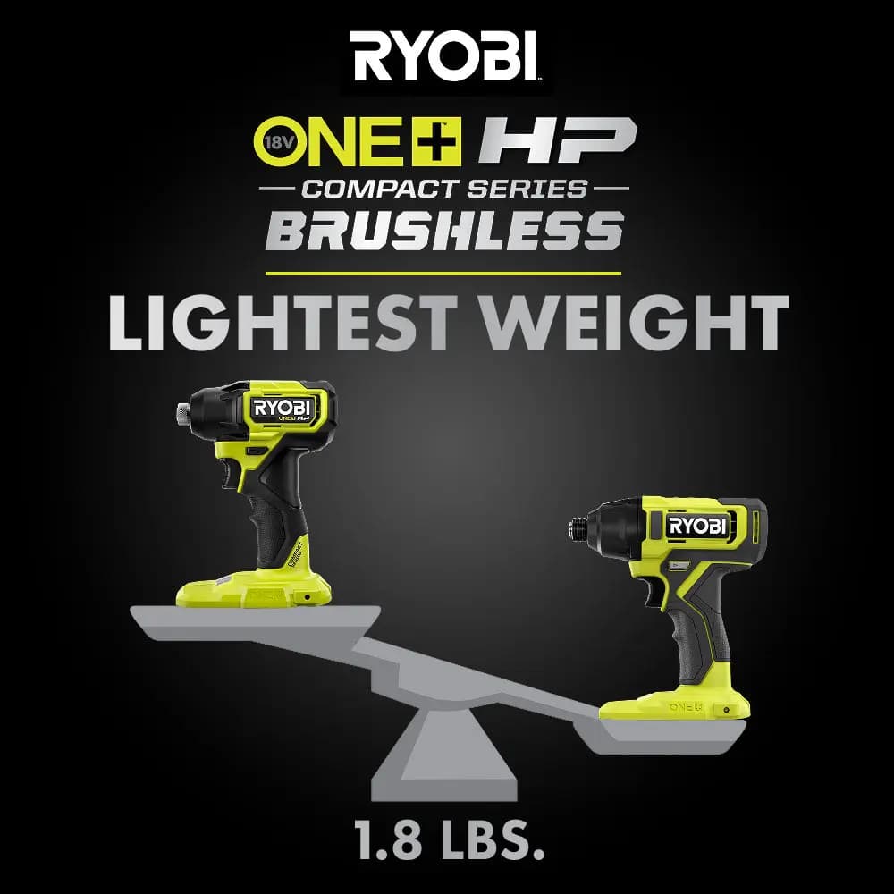 RYOBI 18V ONE+ HP Compact Brushless 1/4" Hex Impact Driver Kit [Fuel Gauge Integrated LEDs, Capacity 1.5Ah, Voltage 18V]
