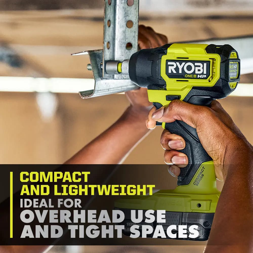 RYOBI 18V ONE+ HP Compact Brushless 1/4" Hex Impact Driver Kit [Fuel Gauge Integrated LEDs, Capacity 1.5Ah, Voltage 18V]