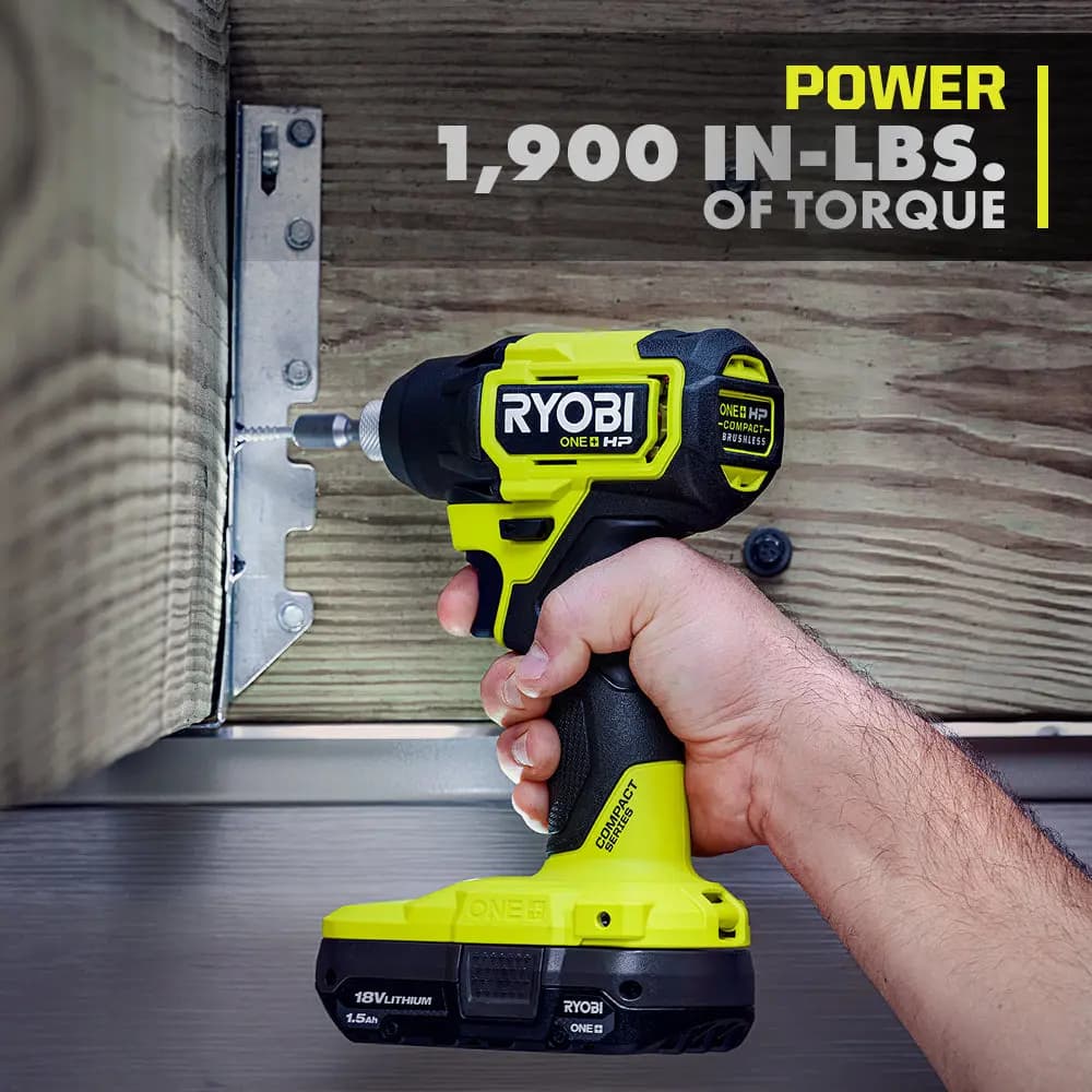 RYOBI 18V ONE+ HP Compact Brushless 1/4" Hex Impact Driver Kit [Fuel Gauge Integrated LEDs, Capacity 1.5Ah, Voltage 18V]