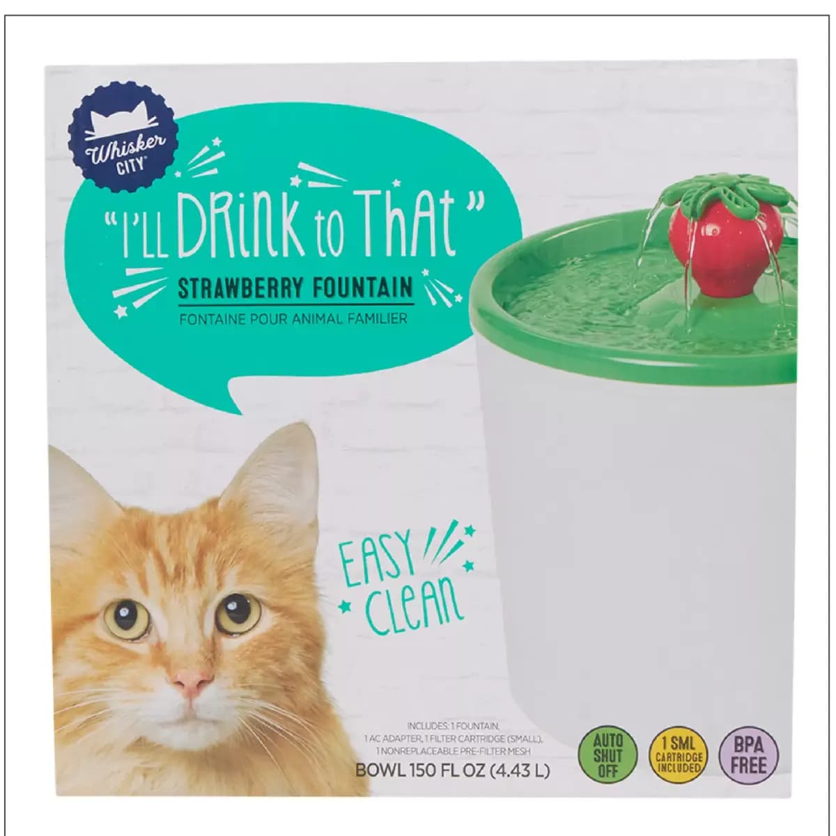 Whisker City® Strawberry Cat Water Fountain, Includes Replaceable Filter Cartridge, Holds 150 FL OZ [Brand WhiskerCityÂ®, Includes 1 Fountain, 1 AC Adapter, 1 Filter Cartr, Intende