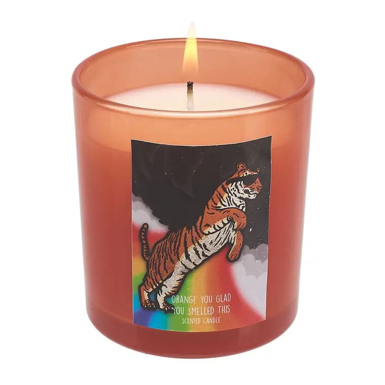 Shoebox Orange You Glad Blood Orange Scented Candle, 5 oz. [Dimensions 2.88" W x 3.23" H x 2.88" D, Count 1, Volume 5 oz., Scent Blood orange]