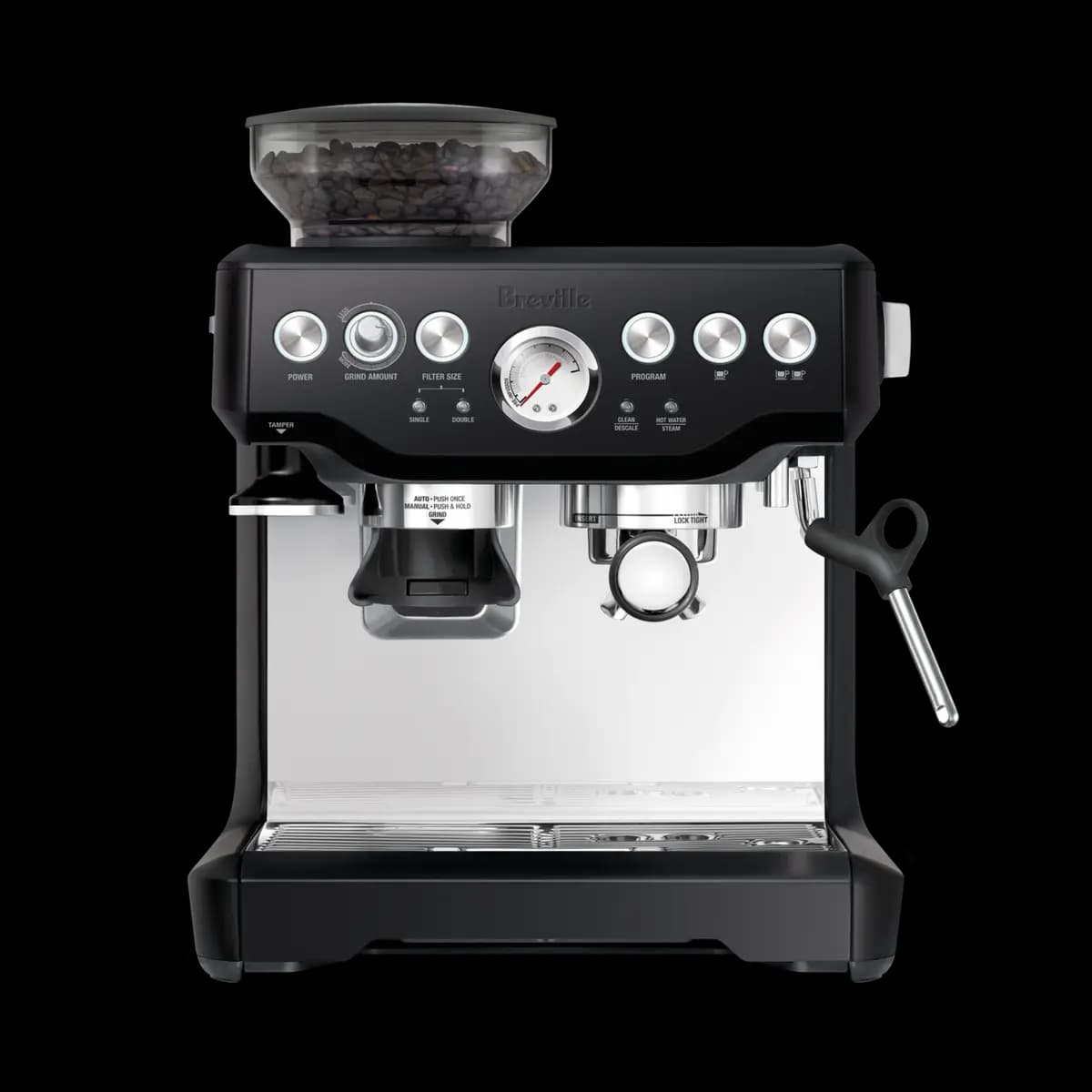 Breville the Barista Express® [Dosing Funnel™ Attachment; Razor Dose Trimming Tool; 54mm Stainless Steel Portafilter; 1 cup & 2cup Single & Dual Wall Filter Baskets; Coffee Scoop; 