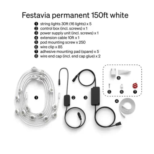 Philips Hue Festavia permanent outdoor lights 150 ft white string [046677607647, White, Plastic]