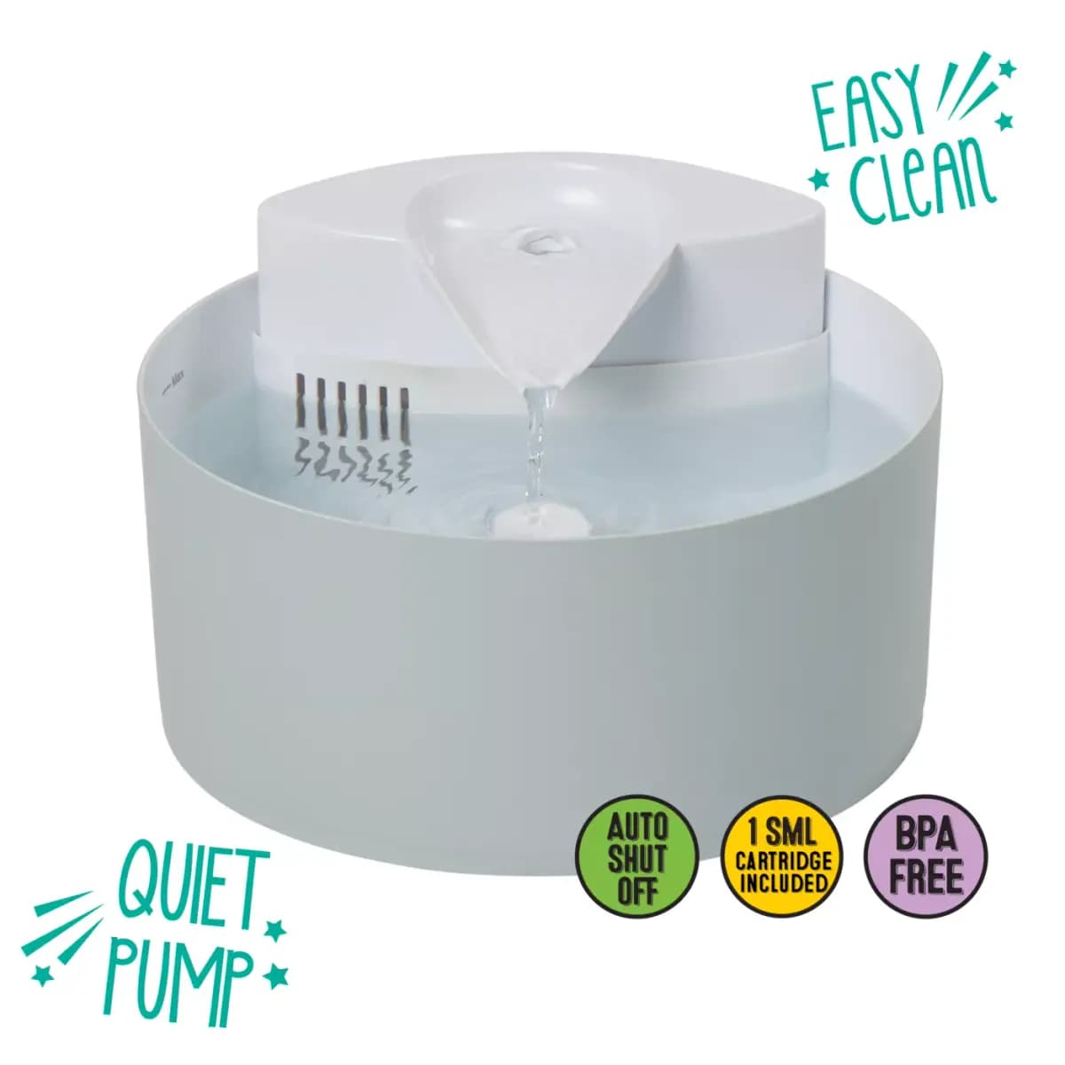 Whisker City® Free Fall Cat Fountain, Includes Replaceable Filter Cartridge, White, 50 FL OZ, 150 FL [Includes 1 Fountain, 1 AC Adapter, 1 Filter Cartr, Intended Pet(s) Cats, Color