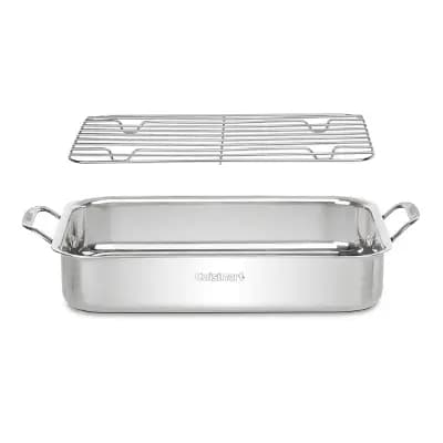 Cuisinart Chef's Classic 14" Stainless Steel Lasagna Pan & Stainless Roasting Rack: Dishwasher-Safe, Riveted Handle [4.86 Pounds, Stainless Steel, 6.5 Quart]