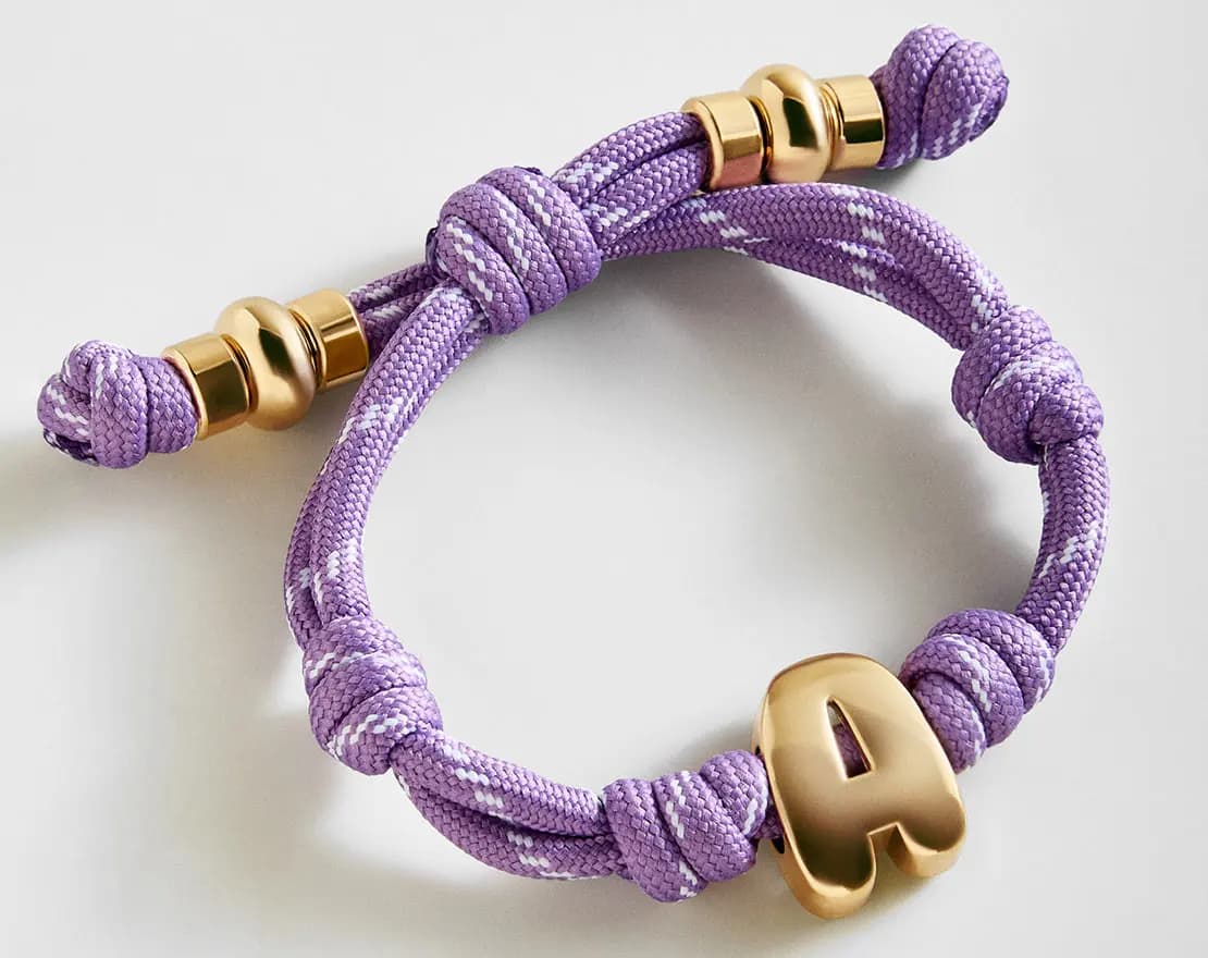 BaubleBar Knotty Initial Custom Bracelet - Lilac Purple Single Letter Gold [Adjustable pull-tie so you can get a perfect fit, Personalized with the capital letter of yo, Choose fro