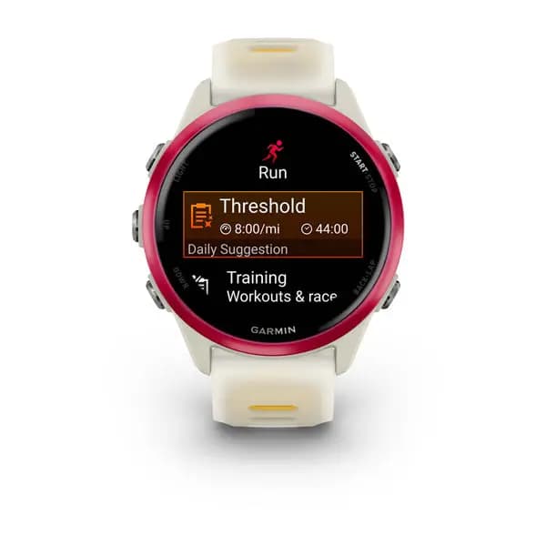 Garmin Forerunner 570 42mm Raspberry Aluminum with Translucent Bone/Mango Band [AMOLED (optional always-on mode), 5 ATM, 1.2" (30.4 mm) diameter]