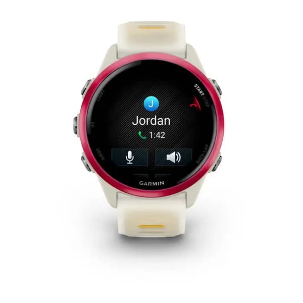 Garmin Forerunner 570 42mm Raspberry Aluminum with Translucent Bone/Mango Band [AMOLED (optional always-on mode), 5 ATM, 1.2" (30.4 mm) diameter]