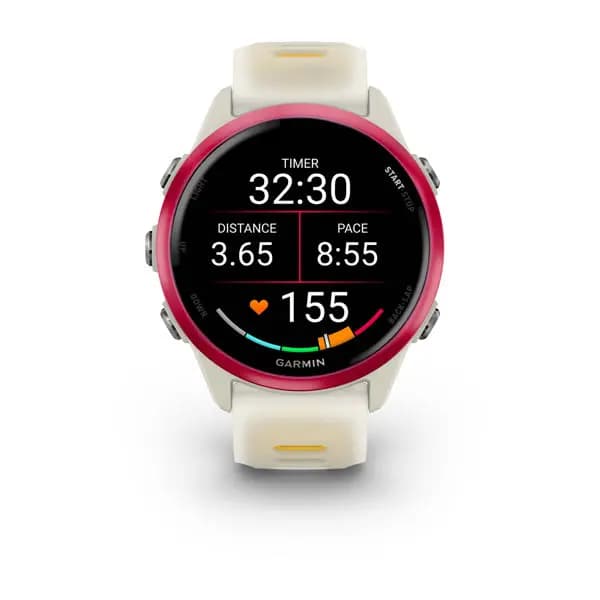 Garmin Forerunner 570 42mm Raspberry Aluminum with Translucent Bone/Mango Band [AMOLED (optional always-on mode), 5 ATM, 1.2" (30.4 mm) diameter]