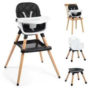 Kinder King 7 in 1 Baby High Chair Convert to Wooden Feeding Chair Removable Tray 5-Point Harness Gray [Dimensions (Overall) 53 inches (H) x 41 inches (W) x 35 inche, Weight 13.8 p