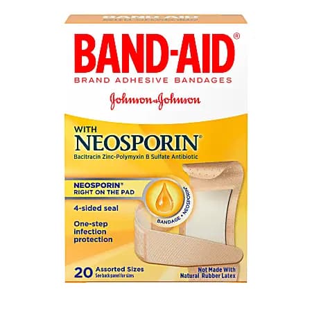 Band-Aid Brand Antibiotic Bandages, Assorted Sizes, Box Of 20 [Assorted Sizes, Beige, 20 Bandages]