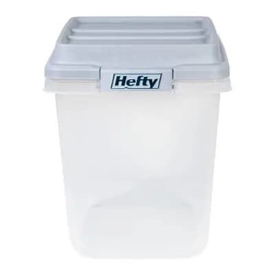 Hefty 32qt Slim Clear Plastic Storage Bin with Gray HI-RISE Stackable Lid: Locking Handles, Universal Utility Totes [32 Quart, Spot or Wipe Clean, Universal Storage]