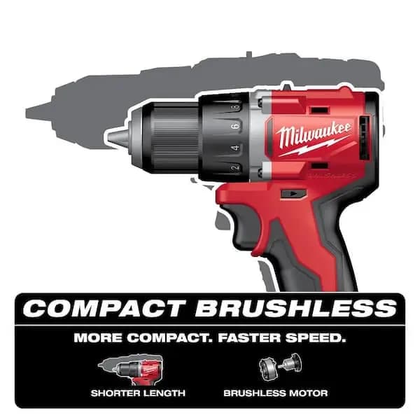 Milwaukee M18 18V Lithium-Ion Brushless Cordless 1/2 in. Compact Drill/Driver with One 2.0 Ah Battery, Charger and Tool Bag, 3601-21P [Battery Amp Hours: 2 Ah, Battery Power Type: 