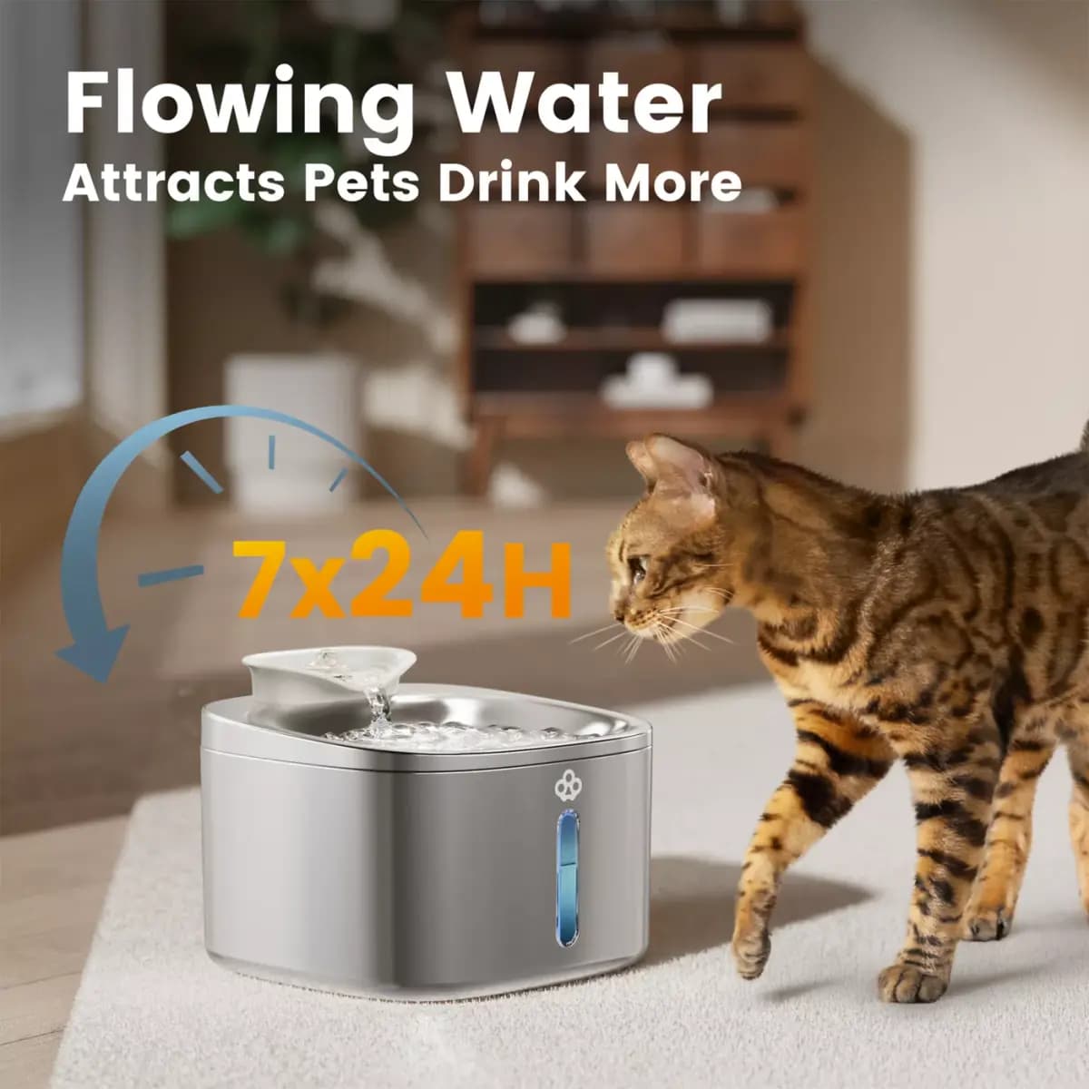 Oneisall 3.5 Liter Corded Stainless Steel Cat Water Fountain, Food Grade W/ 3-Layer Filtration [Intended for Dog, Cat, Dimensions 7.87 in x 7.87 in x 6.02 in, Total Weight 1.8 lbs,