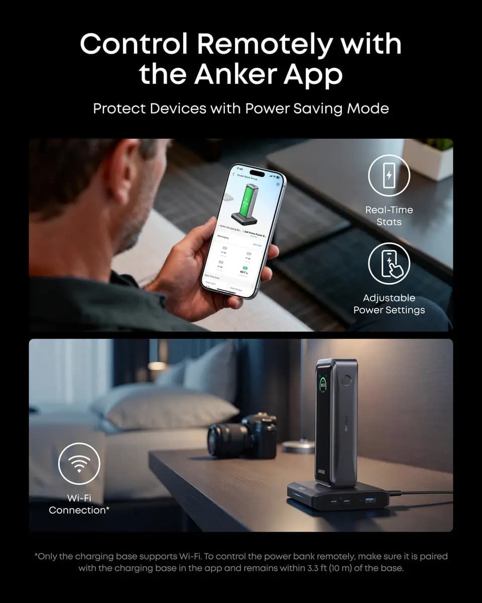Anker Prime Power Bank (26K, 300W) with Charging Base [300W Max, 6.3 × 1.5 × 2.5 in (159.9 × 38 × 62.7 mm), 1.32 lb (600 g)]