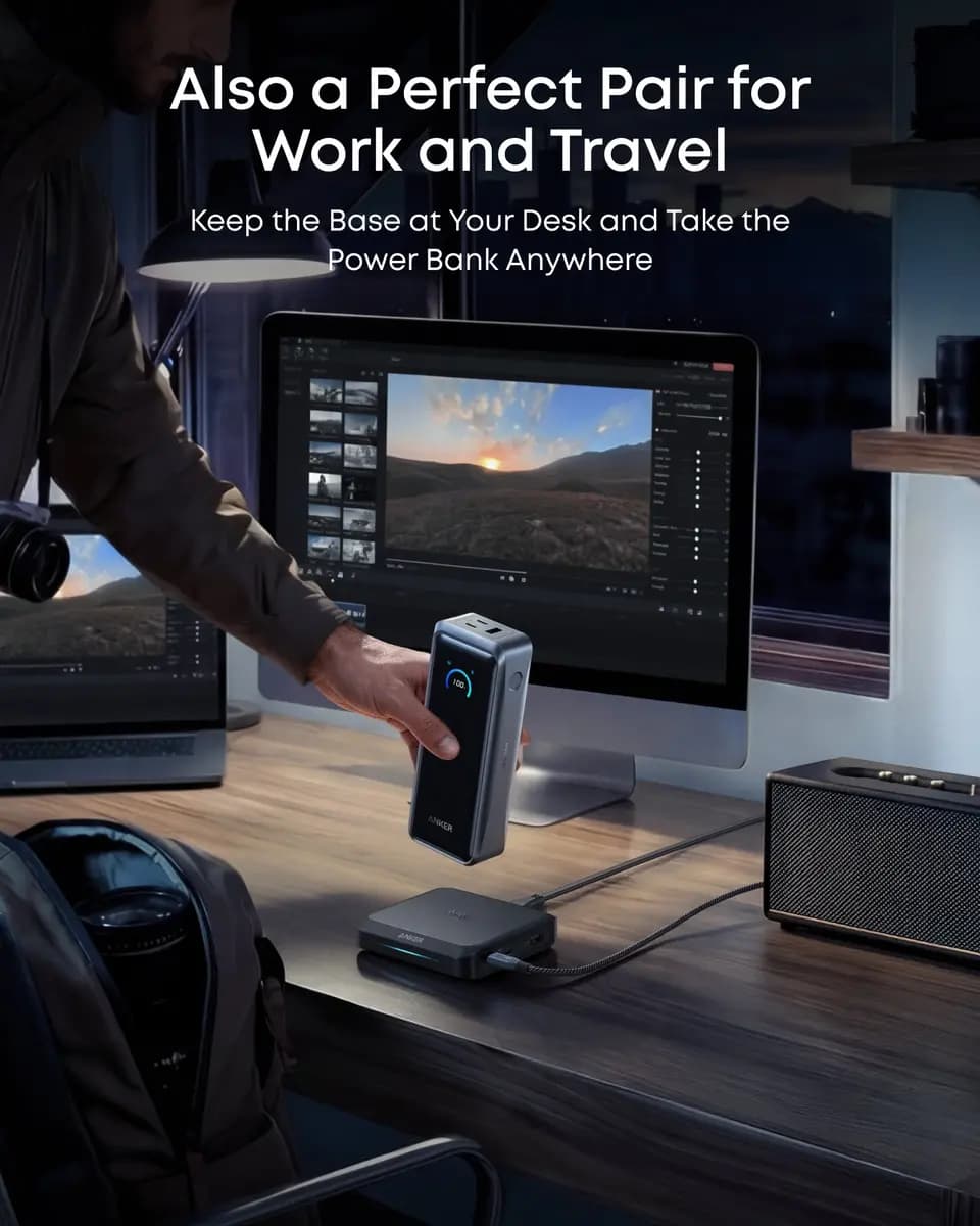 Anker Prime Power Bank (26K, 300W) with Charging Base [300W Max, 6.3 × 1.5 × 2.5 in (159.9 × 38 × 62.7 mm), 1.32 lb (600 g)]