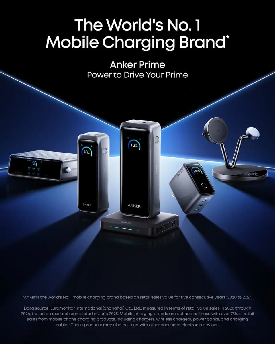 Anker Prime Power Bank (26K, 300W) with Charging Base [300W Max, 6.3 × 1.5 × 2.5 in (159.9 × 38 × 62.7 mm), 1.32 lb (600 g)]