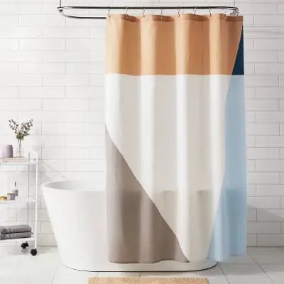 Room Essentials Fabric Colorblock Shower Curtain Tan - Room Essentialsâ„¢ [80% Recycled Polyester, 1.4 Pounds, 72 Inches (H) x 72 Inches (W)]