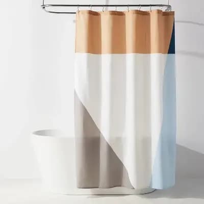 Room Essentials Fabric Colorblock Shower Curtain Tan - Room Essentialsâ„¢ [80% Recycled Polyester, 1.4 Pounds, 72 Inches (H) x 72 Inches (W)]