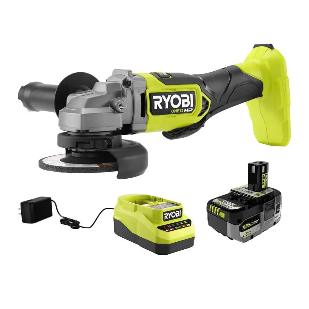 RYOBI 18V ONE+ HP Brushless 4-1/2" Angle Grinder/Cut-Off Tool Kit [RPM 9,000, Weight 3.83 lbs., Wheel Size 4-1/2"]