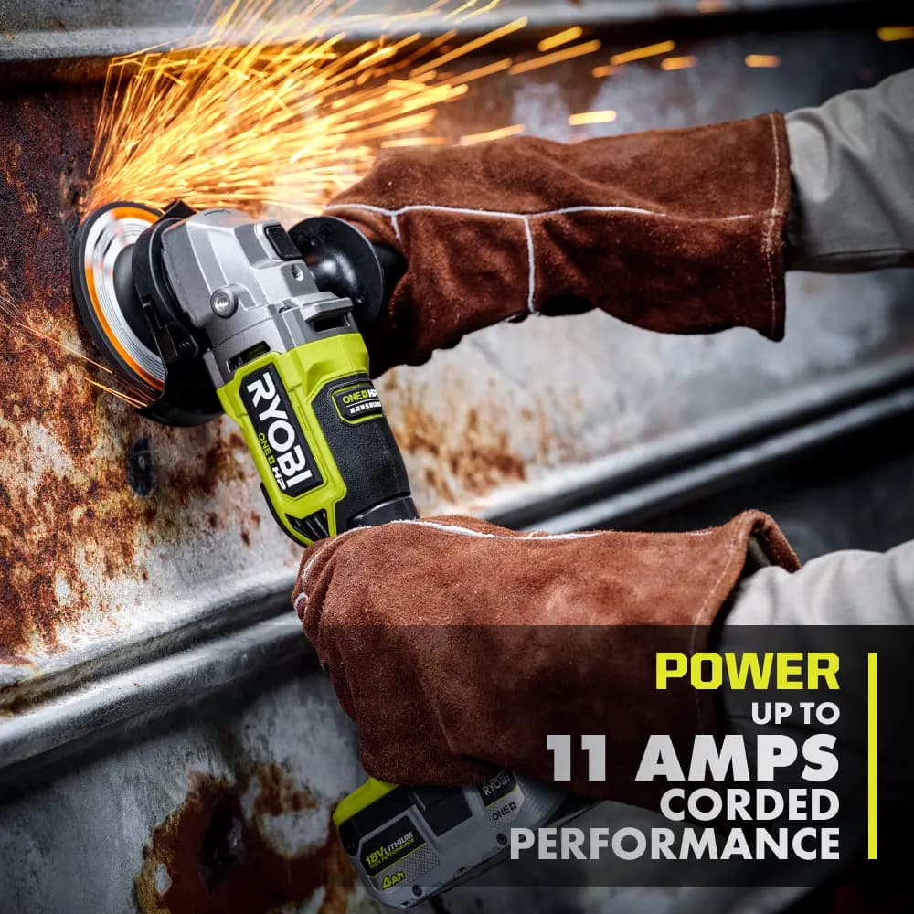 RYOBI 18V ONE+ HP Brushless 4-1/2" Angle Grinder/Cut-Off Tool Kit [RPM 9,000, Weight 3.83 lbs., Wheel Size 4-1/2"]