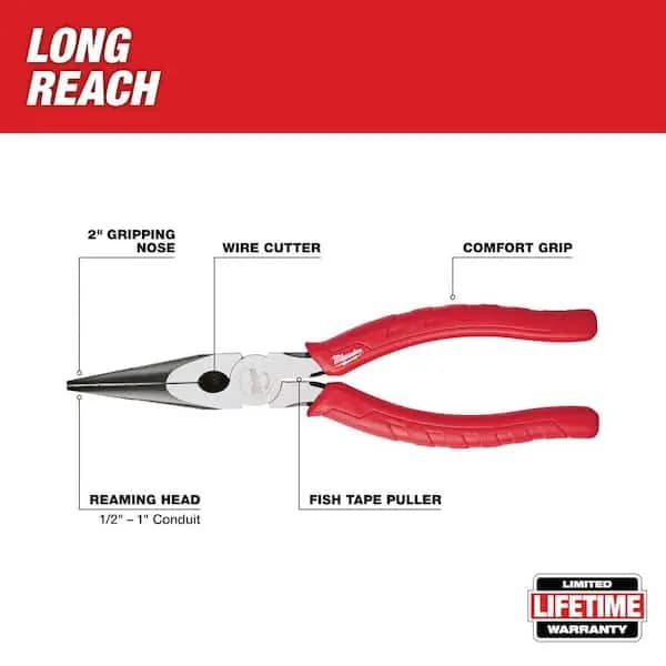 Milwaukee 8 in. Long Needle Nose Pliers, 48-22-6101 [Electrical Tools Features: No Additional Features, Features: Comfort Grip, Hand Tool Type: Long Nose Pliers]