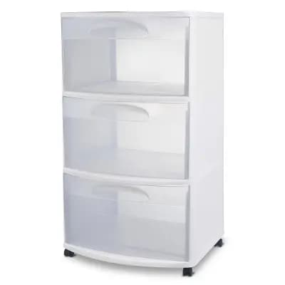 Sterilite Three Drawer Wide Cart with Clear Drawers [18.23 Pounds, Plastic, Casters, Portable]
