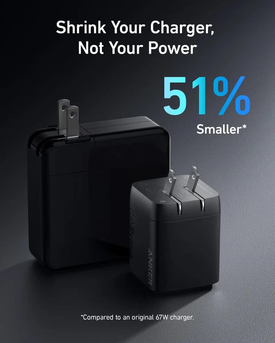Anker Prime 67W GaN Wall Charger (3 Ports) [67W, 100V-240V~50/60Hz 1.8A, USB-C 1 + USB-C 2: 65W Max]