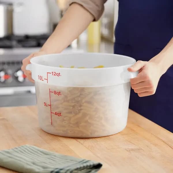 Choice 12 Qt. Translucent Round Polypropylene Food Storage Container [Top Diameter 12 1/4 Inches, Bottom Diameter 10 Inches, Height 8 Inches, Capacity 12 qt.]