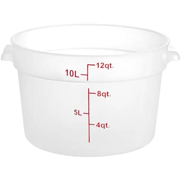 Choice 12 Qt. Translucent Round Polypropylene Food Storage Container [Top Diameter 12 1/4 Inches, Bottom Diameter 10 Inches, Height 8 Inches, Capacity 12 qt.]