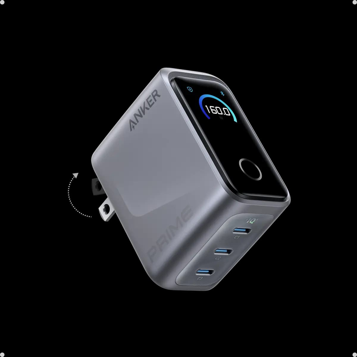 Anker Prime Charger (160W, 3 Ports, Smart Display) [160W, 100-240V~, 2.0A, 50-60Hz, 160W Max]
