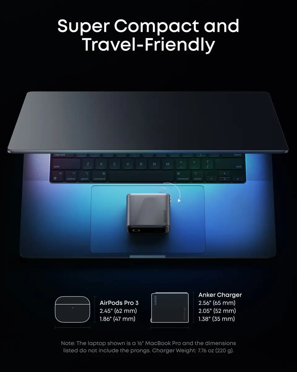 Anker Prime Charger (160W, 3 Ports, Smart Display) [160W, 100-240V~, 2.0A, 50-60Hz, 160W Max]