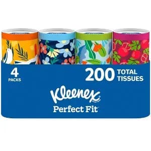 Kleenex On the Go Perfect Fit Facial Tissue - 4pk/200ct [Health Facts Dye-Free, No Fragrance Added, Sheets Per Roll 50, Disposability Do not flush, Package Quantity 4]