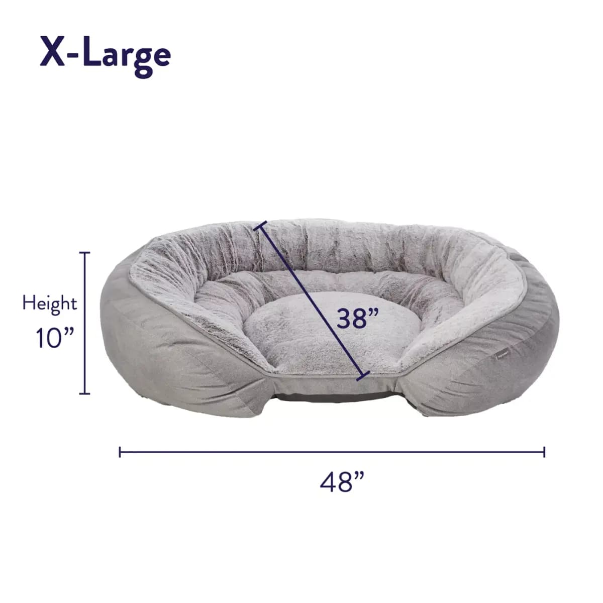 Top Paw® Orthopedic Grey Lounger Dog Bed, Large, Extra Large, 30Lx38W, 38Lx48W [Includes 1 Bed, Intended Pet(s) Dogs, Color Grey, Product Dimensions 38 in L x 48 in W x 10 in H (96
