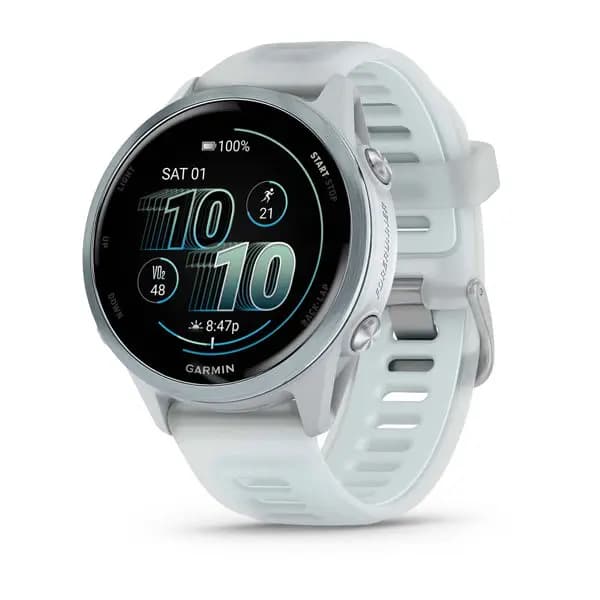 Garmin Forerunner 570 42mm Cloud Blue Aluminum with Translucent Whitestone/Cloud Blue Band [AMOLED (optional always-on mode), 5 ATM, 1.2" (30.4 mm) diameter]
