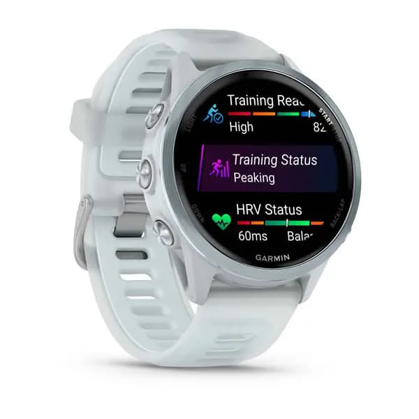 Garmin Forerunner 570 42mm Cloud Blue Aluminum with Translucent Whitestone/Cloud Blue Band [AMOLED (optional always-on mode), 5 ATM, 1.2" (30.4 mm) diameter]