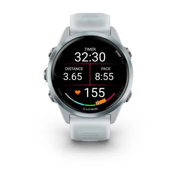 Garmin Forerunner 570 42mm Cloud Blue Aluminum with Translucent Whitestone/Cloud Blue Band [AMOLED (optional always-on mode), 5 ATM, 1.2" (30.4 mm) diameter]
