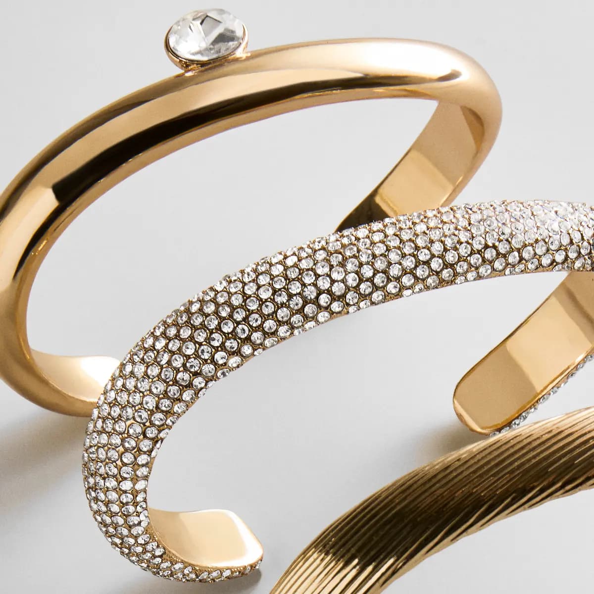 BaubleBar Nicolette Hinge Bangle Bracelet Set [Designed to create an effortlessly layered look, 1 in glossy gold, 1 in bright pavé, and 1, Beautifully crafted with etched detailing
