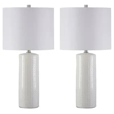 Signature Design by Ashley Set of 2 Steuben Ceramic Table Lamps White - Signature Design by Ashley: Textured Base, UL Listed, Modern Decor [8 Feet, Ceramic, 10 Inches (H)]