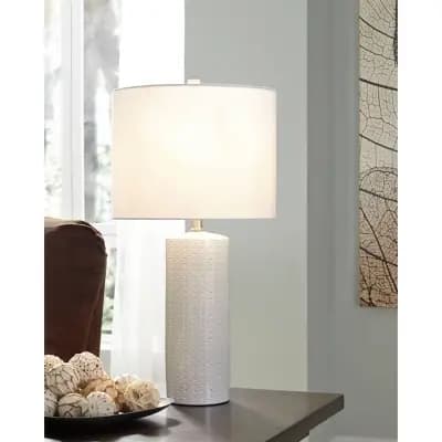 Signature Design by Ashley Set of 2 Steuben Ceramic Table Lamps White - Signature Design by Ashley: Textured Base, UL Listed, Modern Decor [8 Feet, Ceramic, 10 Inches (H)]