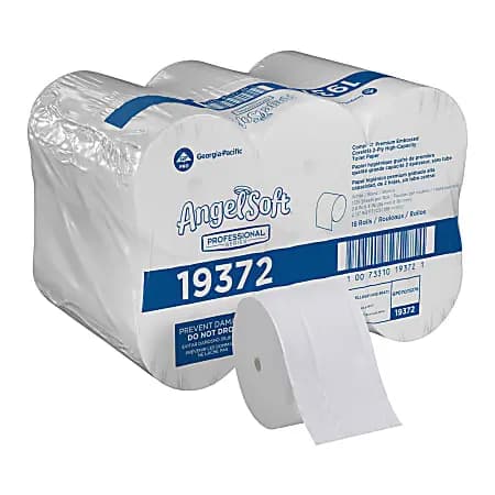 Compact® Coreless Premium Embossed Toilet Paper, Angel Soft® Professional Series, 2 Ply, 20% Recycled, 18 Rolls, 1,125 Sheets per Roll [color White, size class Standard, number of 