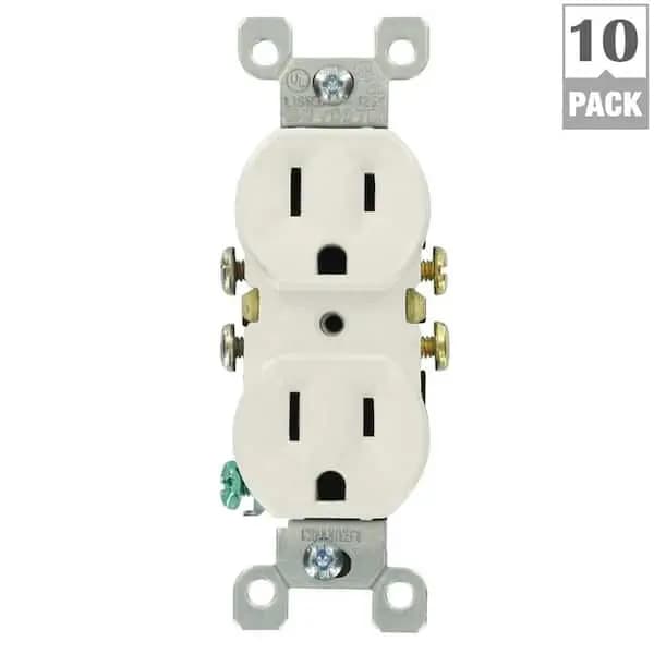 Leviton 15 Amp 125 V Duplex Outlet/Receptacle, White (10-Pack) 5320-WMP, M24-05320-WMP [Amperage (A): 15 A, Color Family: White, Color/Finish: White]