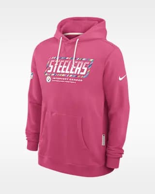 Pittsburgh Steelers Crucial Catch Sideline Standard Issue Men's Nike Dri-FIT NFL Pullover Hoodie Pink [Pink, Hood with drawstring, Front pocket]