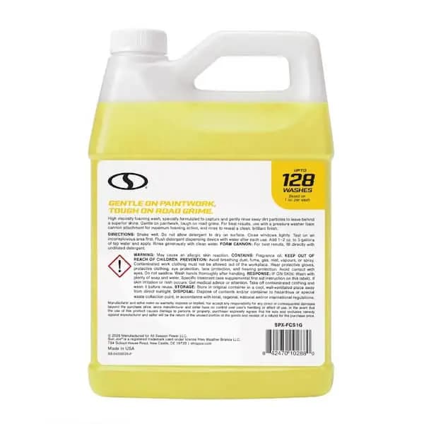 Sun Joe 1 Gal. Premium Snow Foam Pressure Washer Rated Car Wash Soap and Cleaner, Pineapple, SPX-FCS1G [Container Size (oz.): 128, Features: No Additional Features, Returnable: 90-