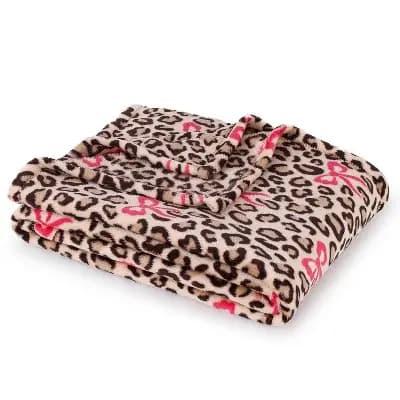Kelly Leopard with Bows Throw Blanket Pink [100% Recycled Polyester, Lightweight Fabric, M2AMMDX36]