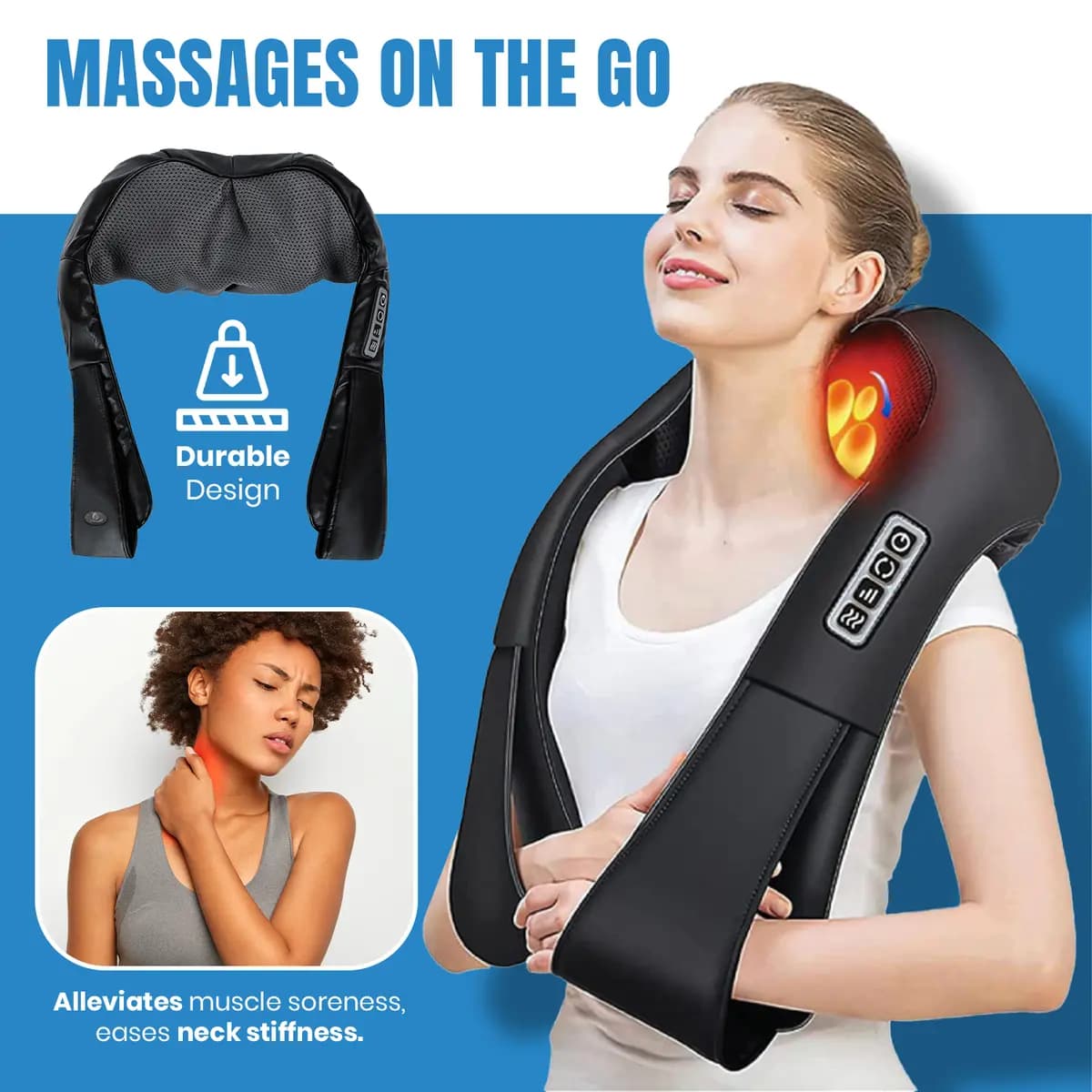 Pursonic 3D Shiatsu Heating Back and Neck Massager [Built in soothing infrared heat, Auto shut off for safety, Breathable mesh fabric]