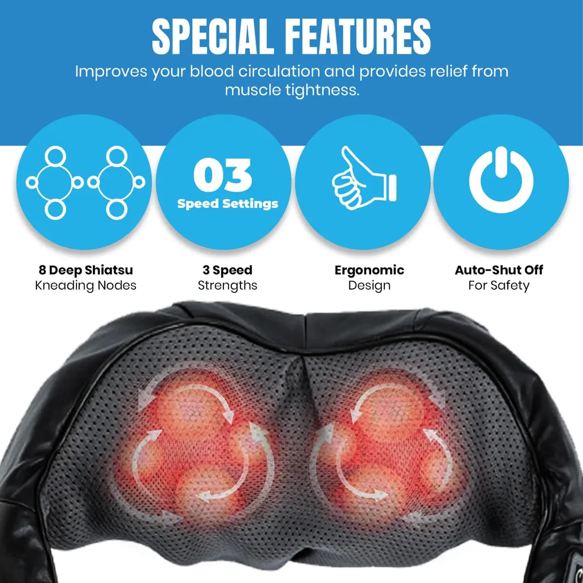 Pursonic 3D Shiatsu Heating Back and Neck Massager [Built in soothing infrared heat, Auto shut off for safety, Breathable mesh fabric]