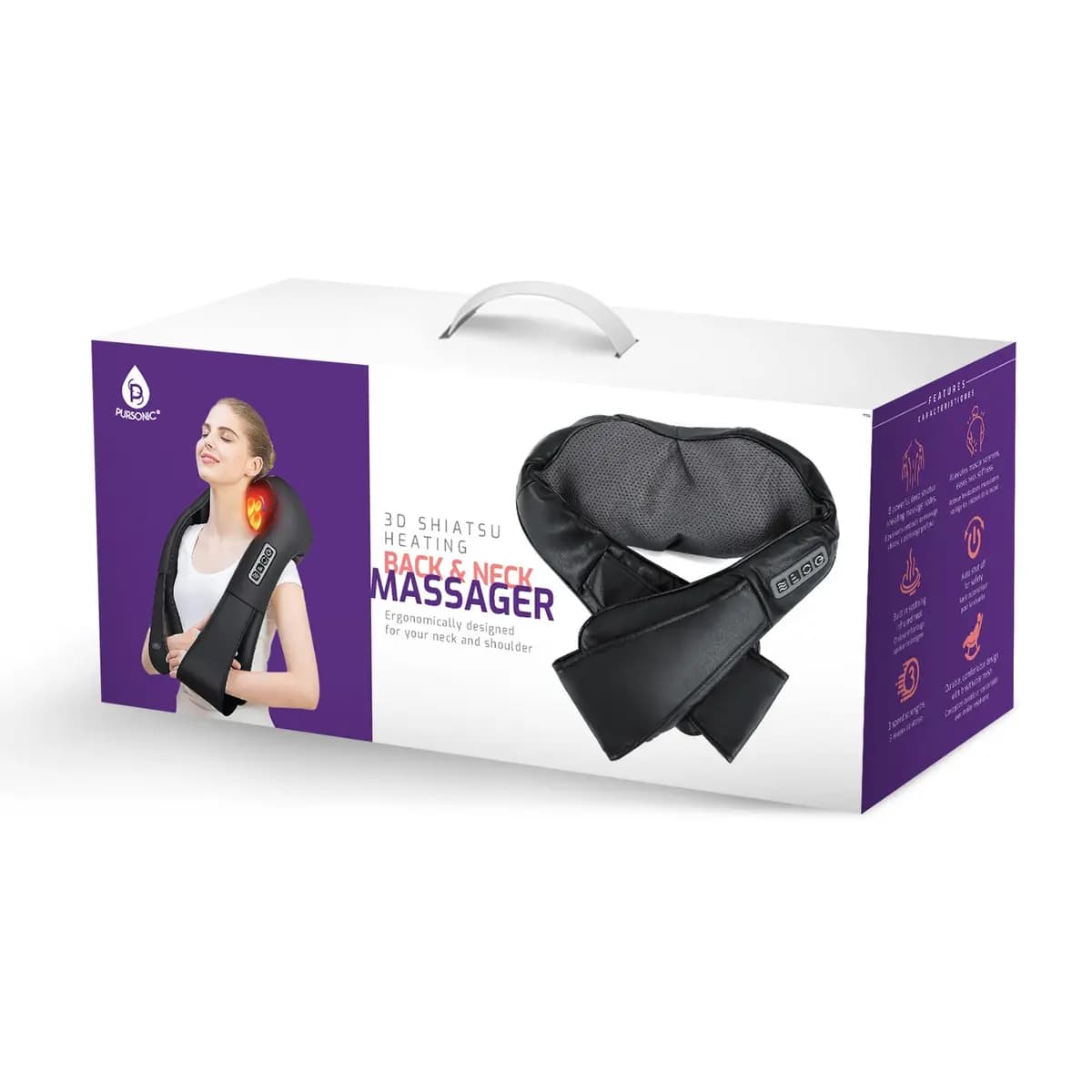 Pursonic 3D Shiatsu Heating Back and Neck Massager [Built in soothing infrared heat, Auto shut off for safety, Breathable mesh fabric]